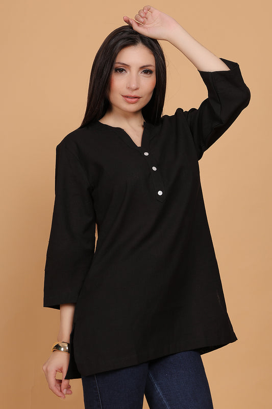 Cotton Kurta - Black - FuchsiaBless