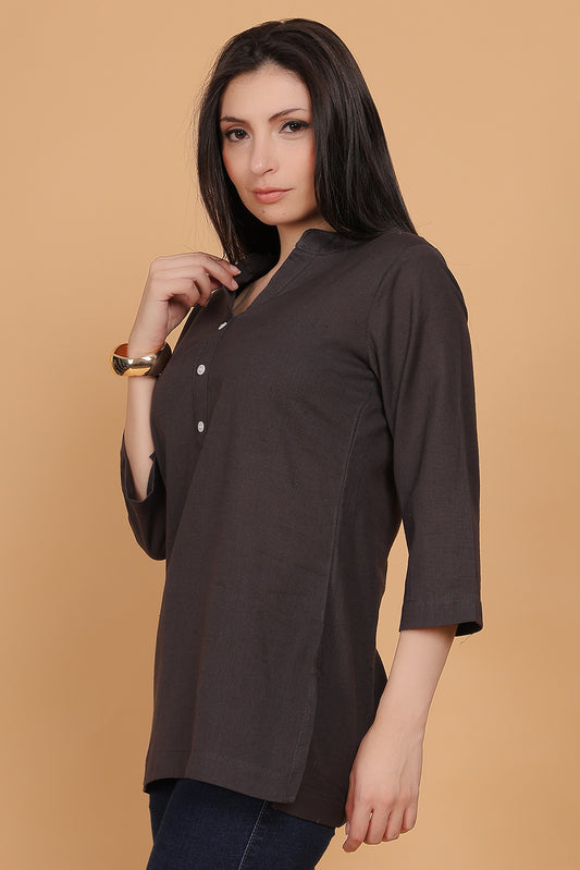 Cotton Kurta - Grey - FuchsiaBless