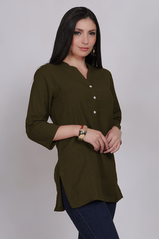 Cotton Kurta - Olive Green - FuchsiaBless