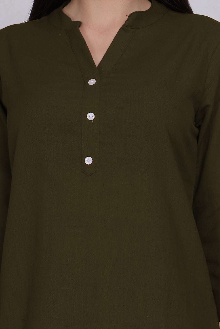 Cotton Kurta - Olive Green - FuchsiaBless