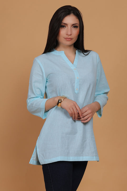 Cotton Kurta - Sky Blue - FuchsiaBless