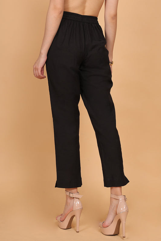 Cotton Pants Black - FuchsiaBless