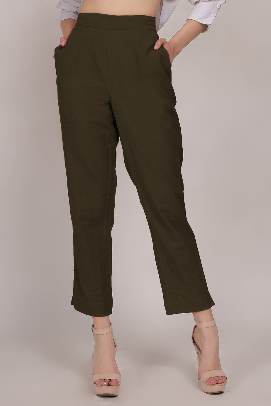 Cotton Pants Olive Green - FuchsiaBless