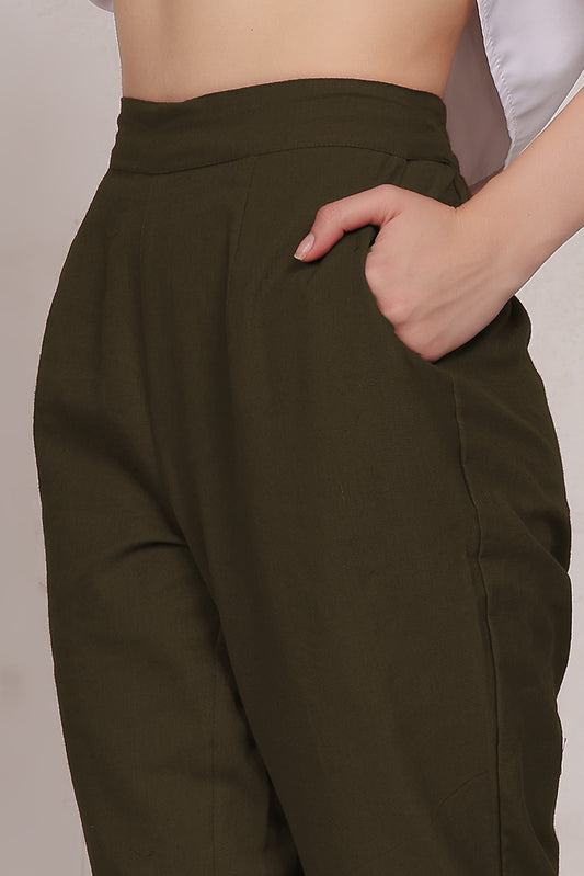 Cotton Pants Olive Green - FuchsiaBless