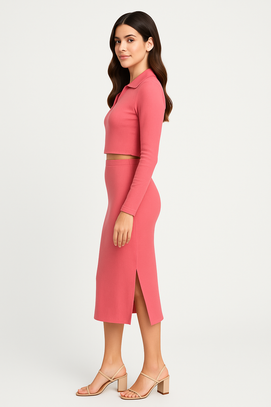 Pink Cord Set - Crop top and skirt set - FuchsiaBless
