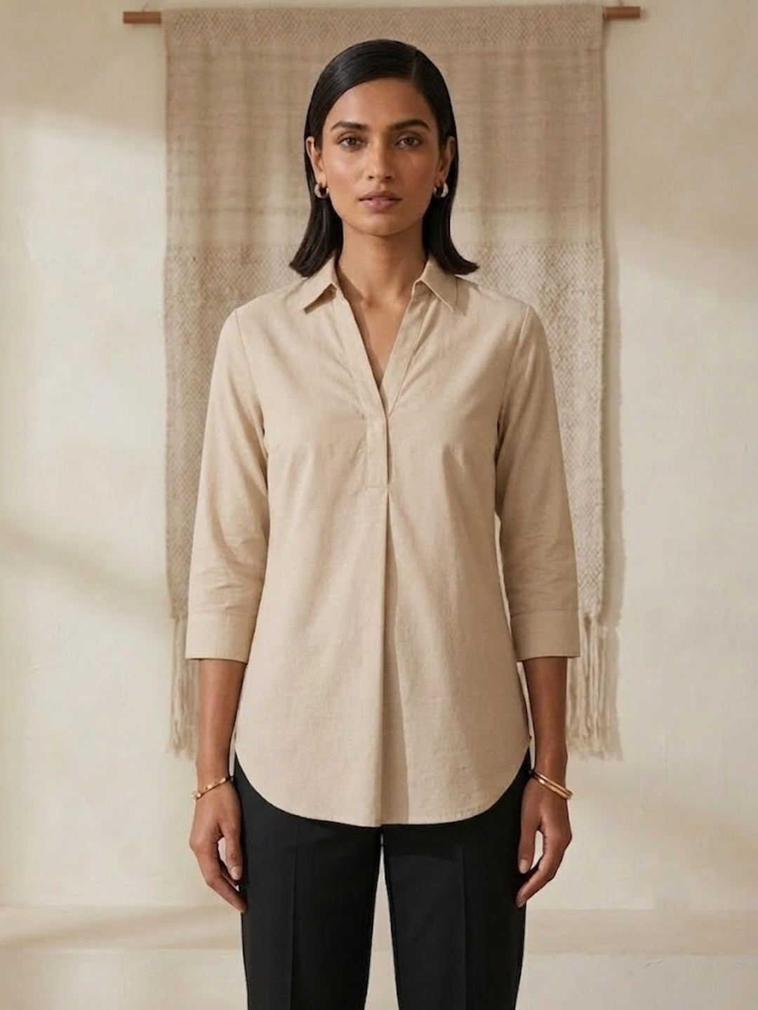 Hemline Shirt - Beige