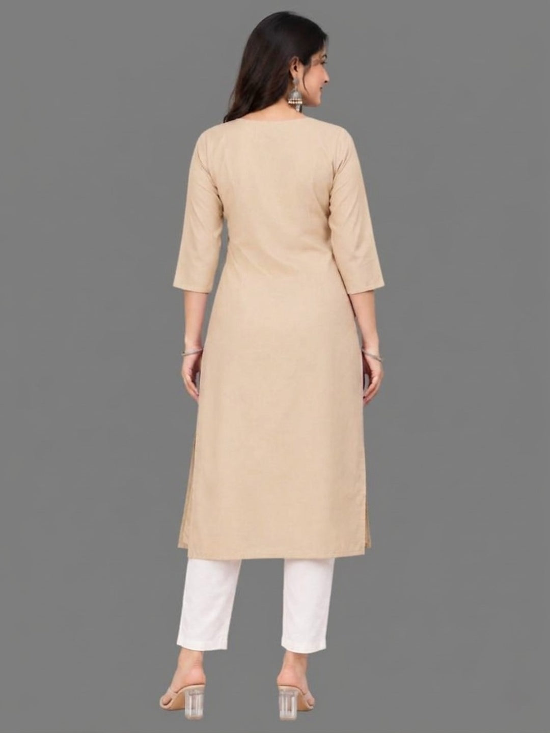Cotton Linen Long Kurta - Beige