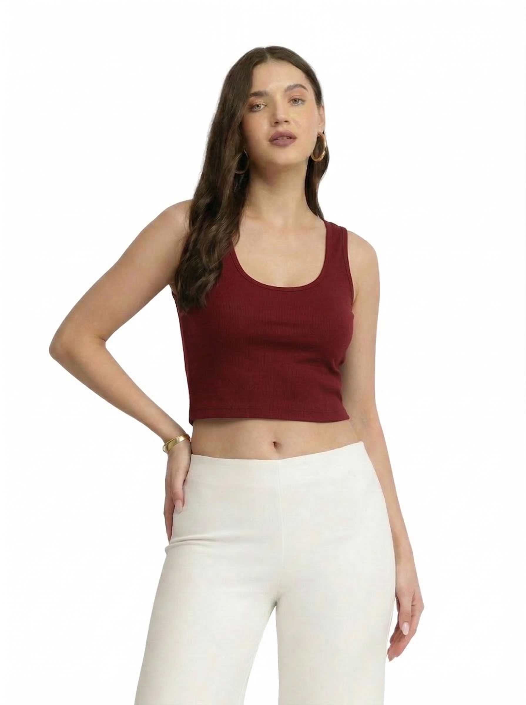 Crop Top Ribbed - Maroon
