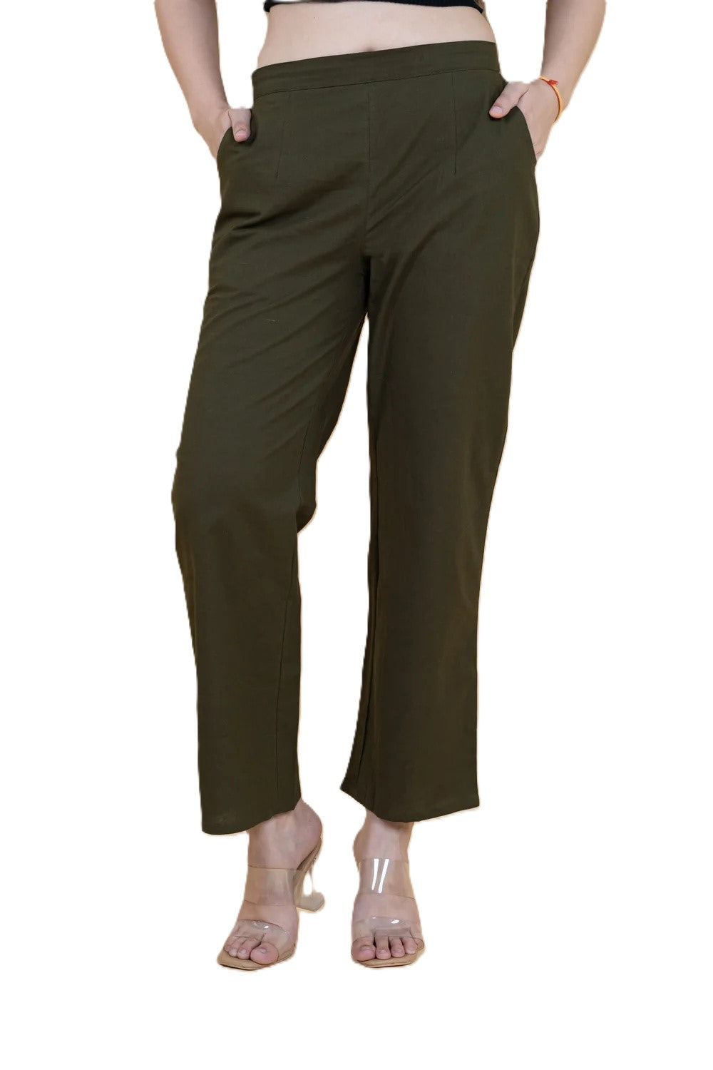 Regular Fit Cotton Pants - Mehendi Green