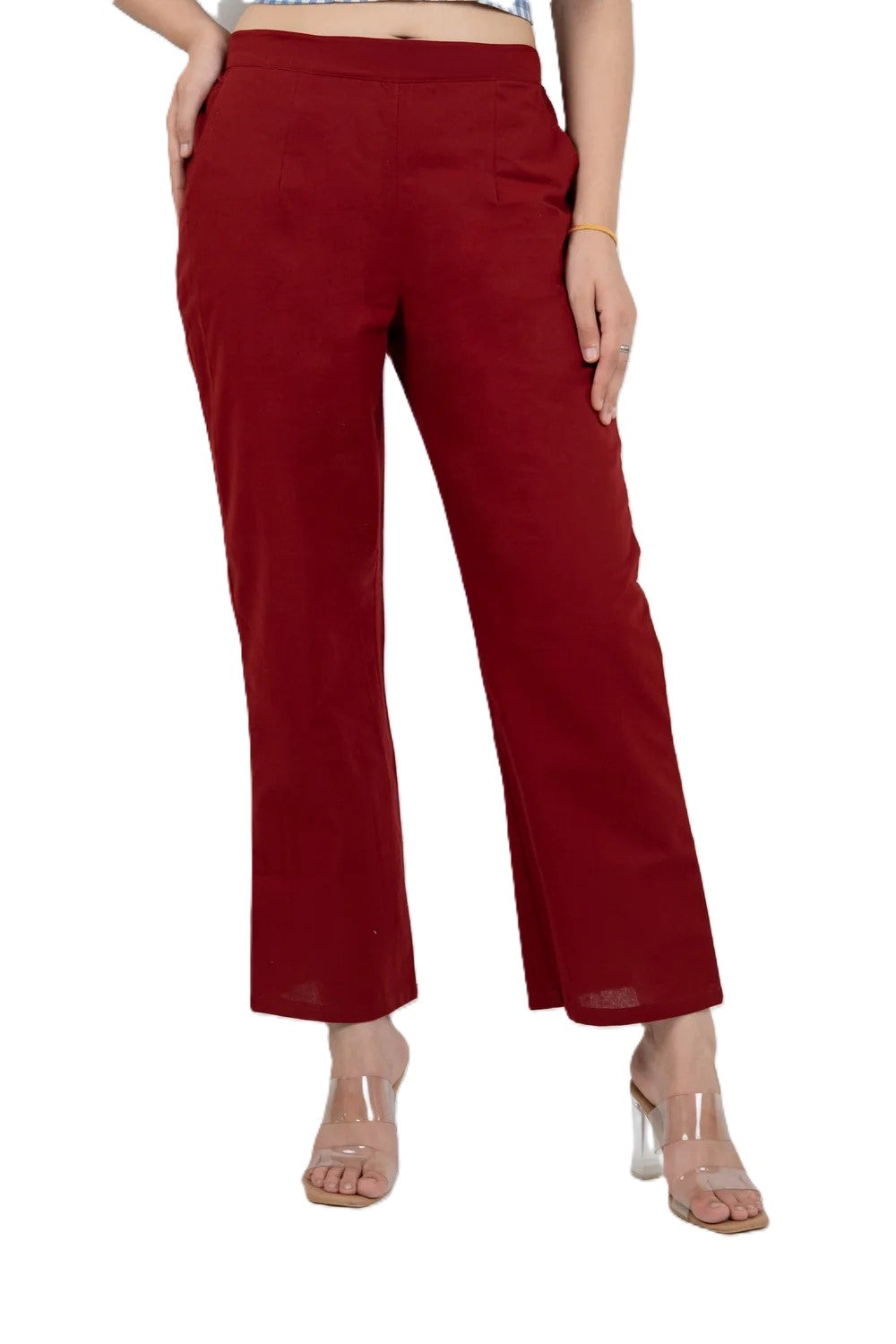 Regular Fit Cotton Pants - Maroon