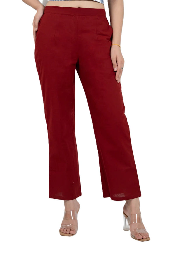 Regular Fit Cotton Pants - Maroon