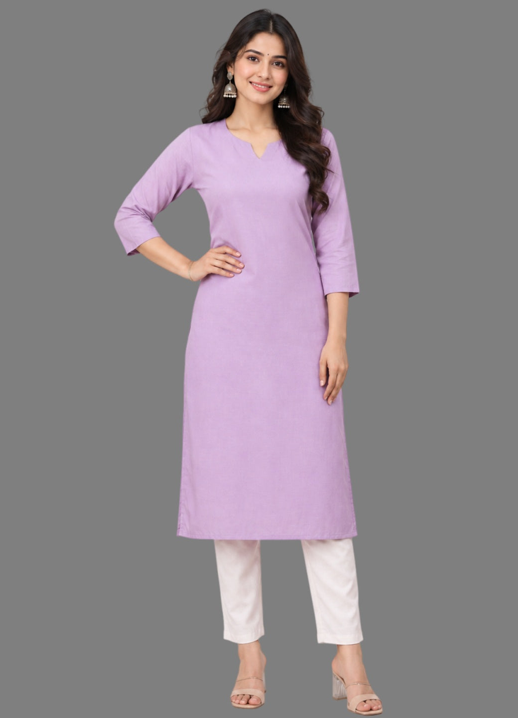 Cotton Linen Long Kurta - Lavender