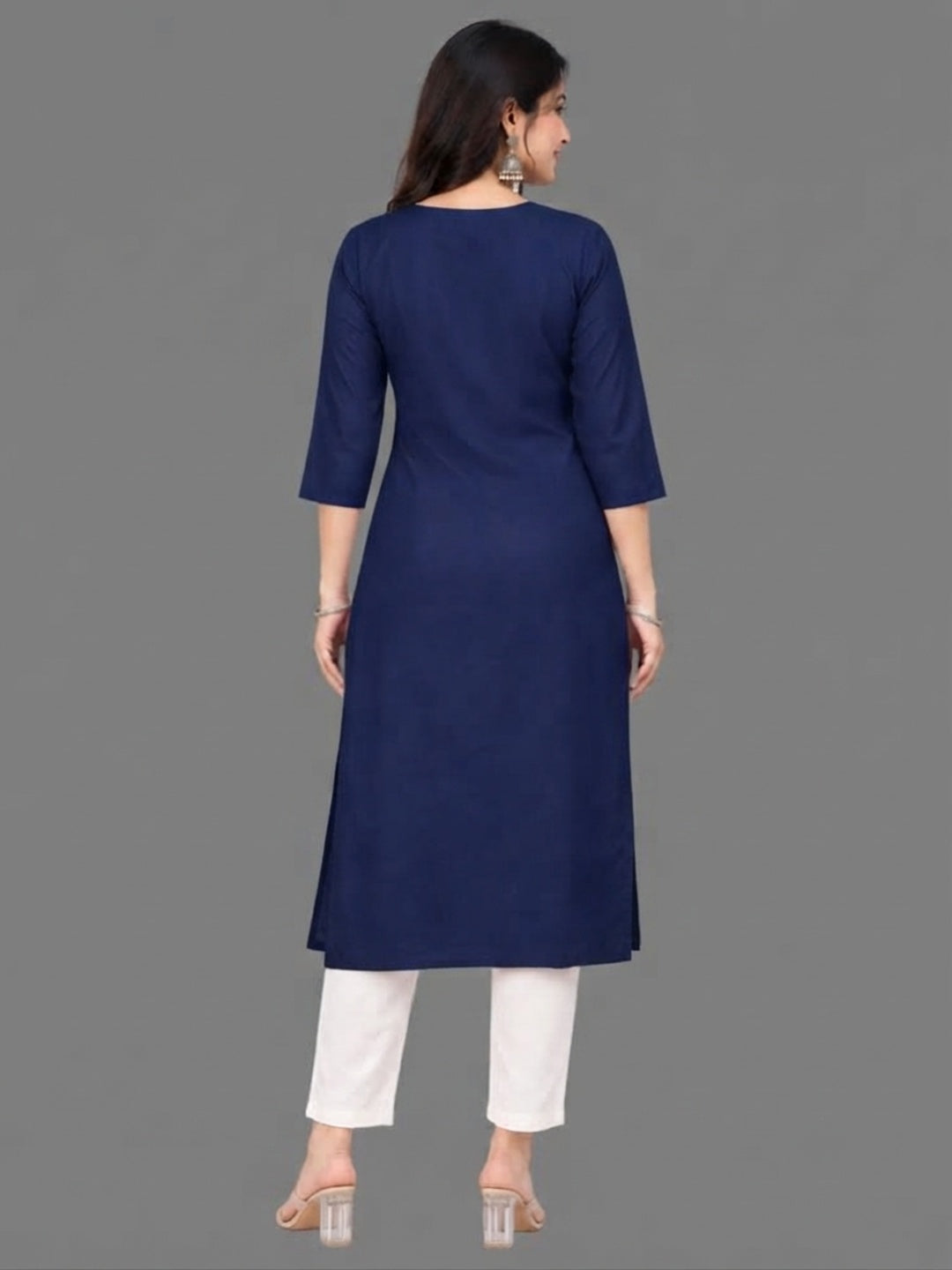 Cotton Linen Long Kurta - Blue