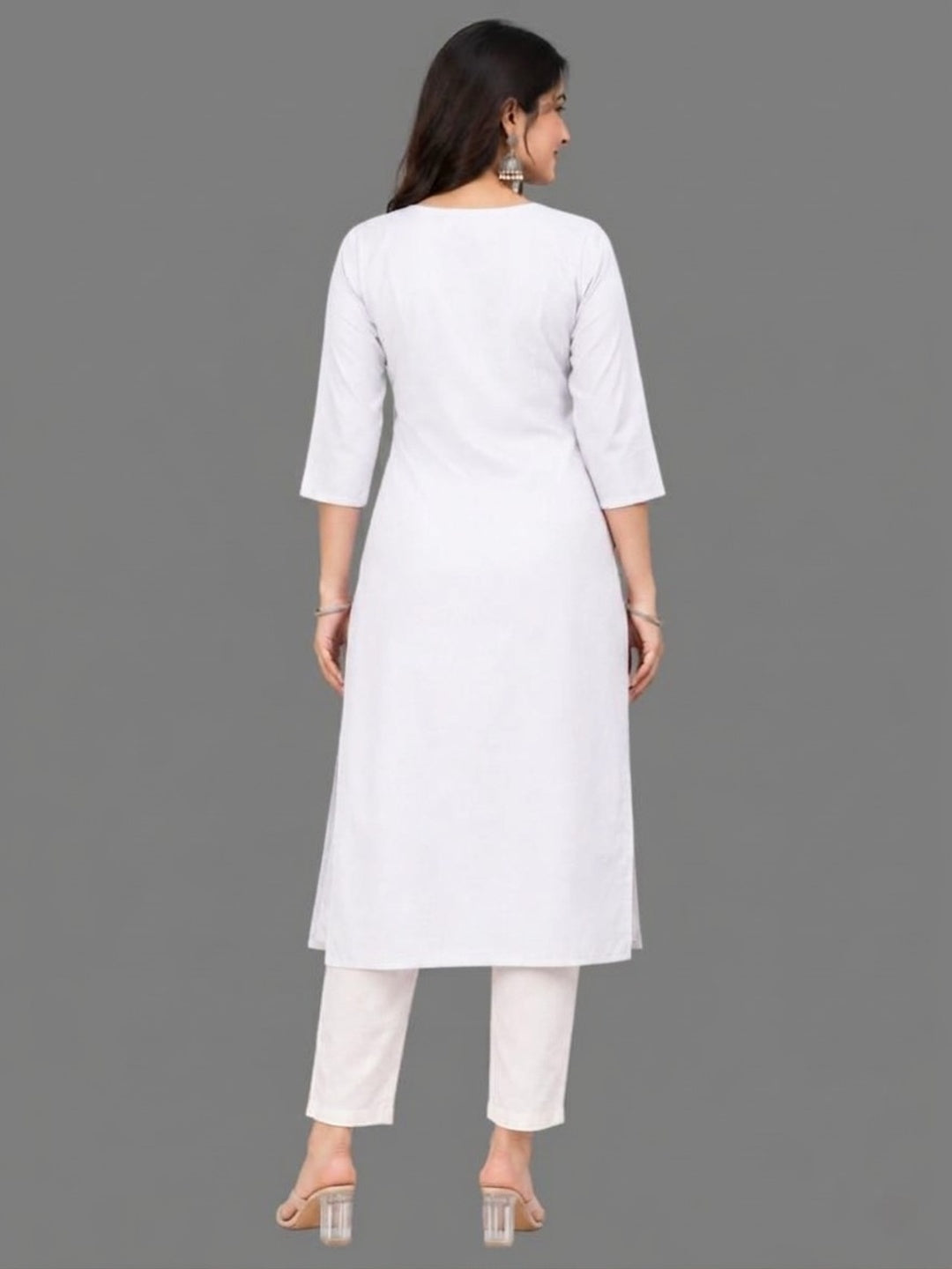 Cotton Linen Long Kurta - White