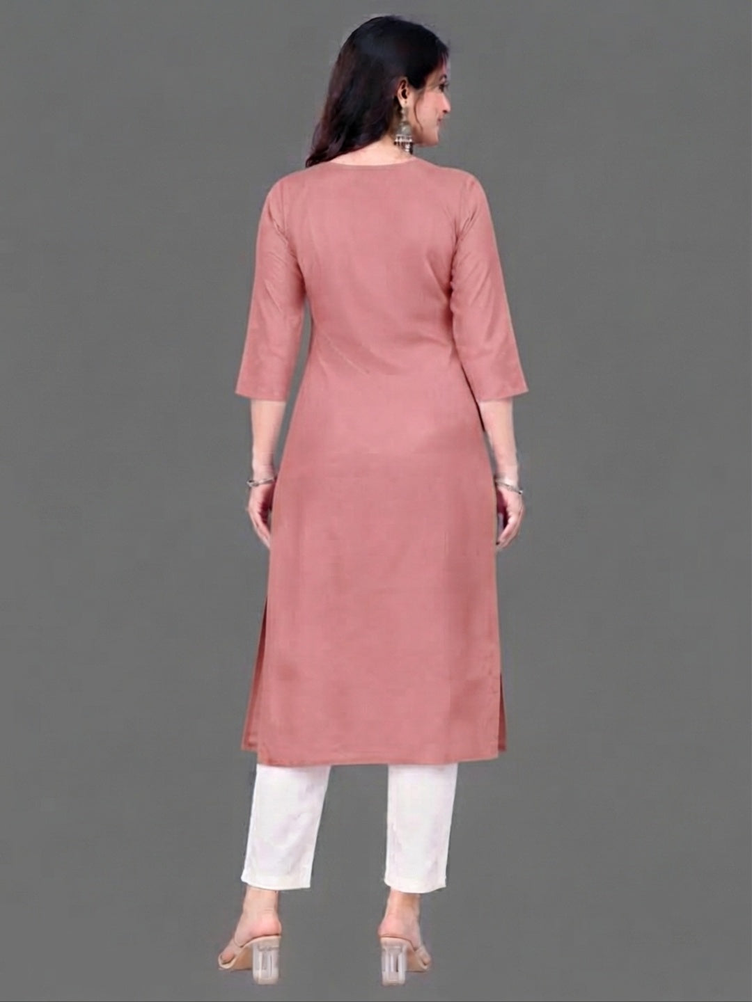 Cotton Linen Long Kurta - Rose Taupe