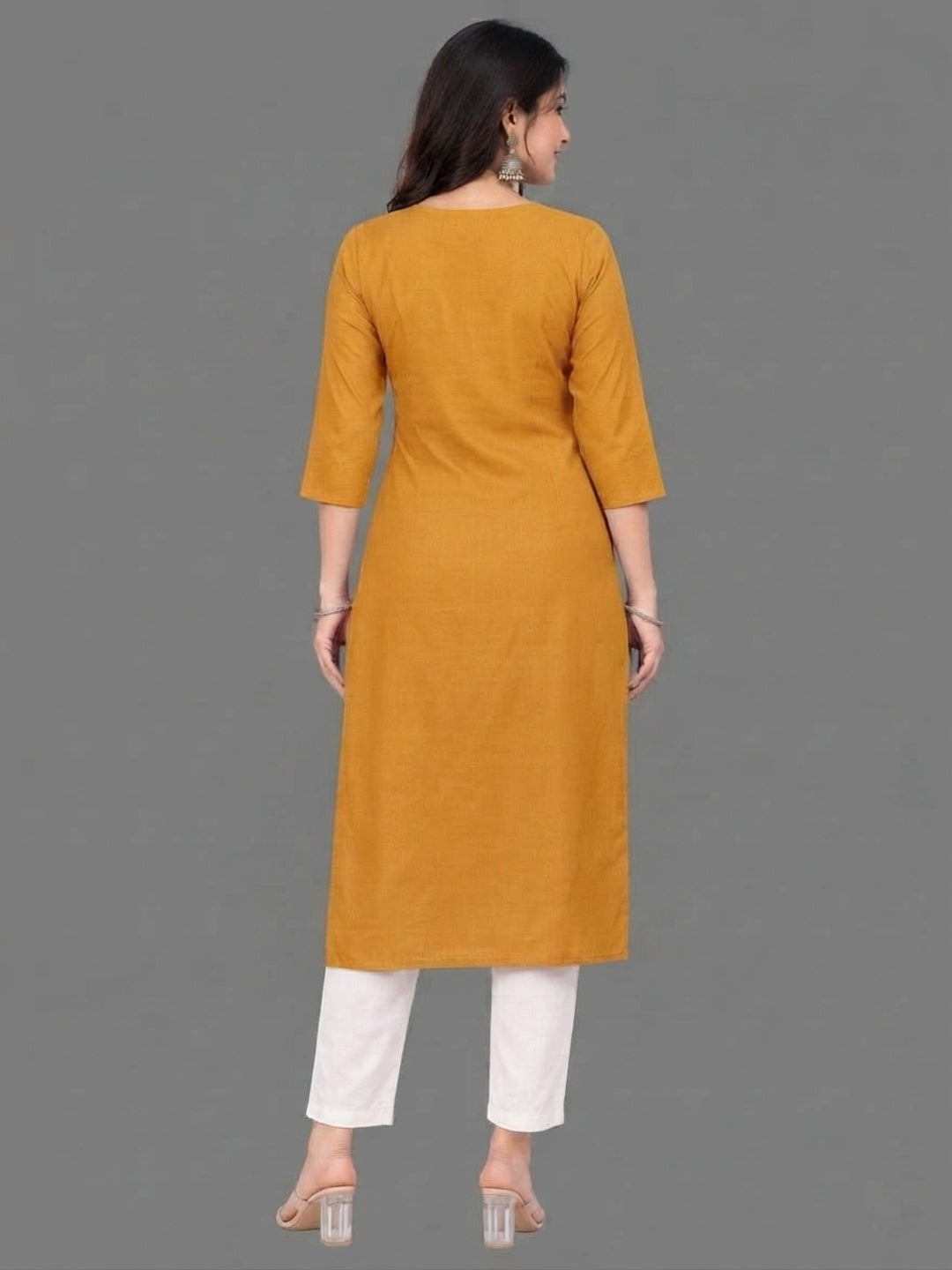Cotton Linen Long Kurta - Mustard