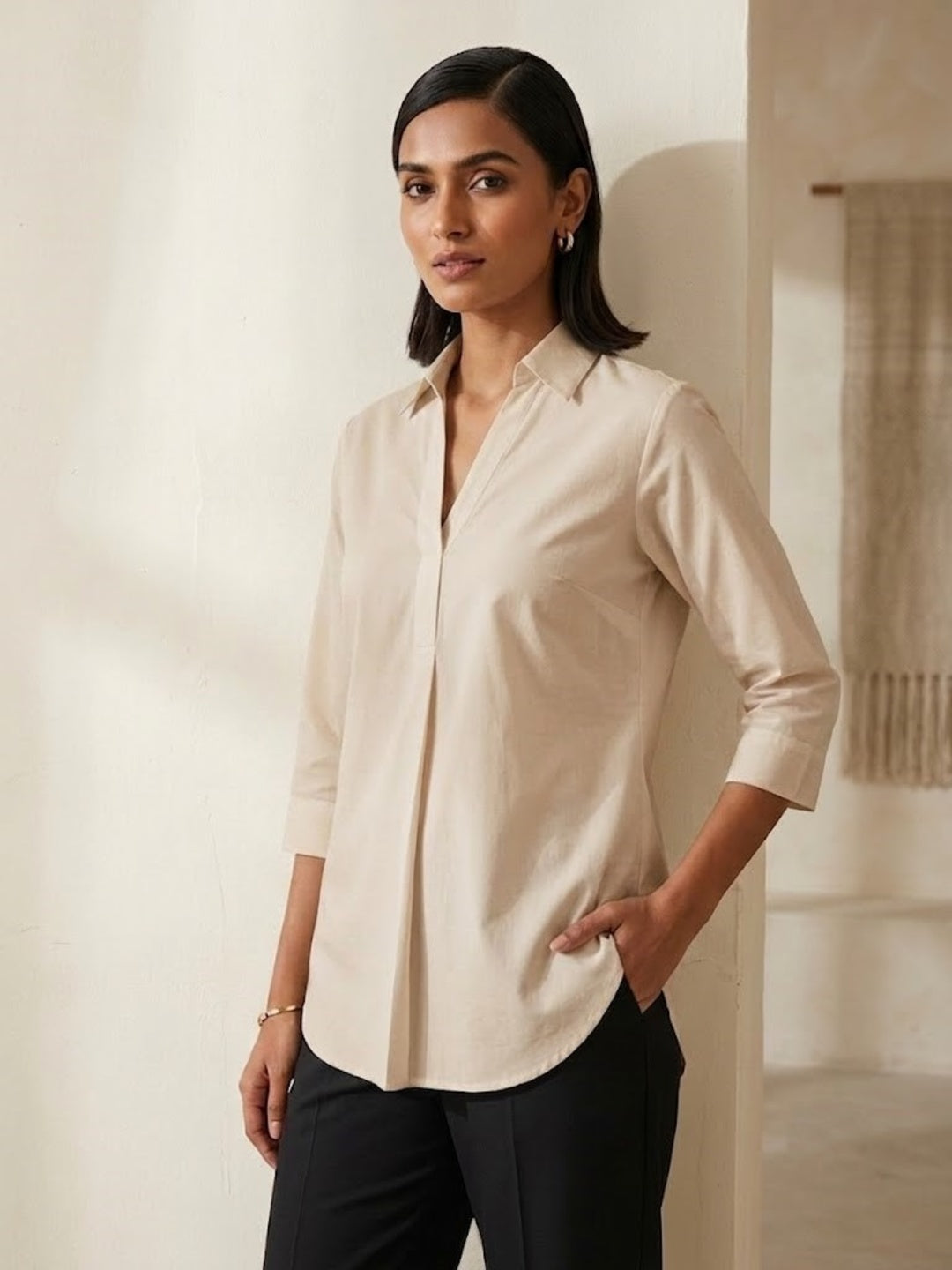 Hemline Shirt - Beige