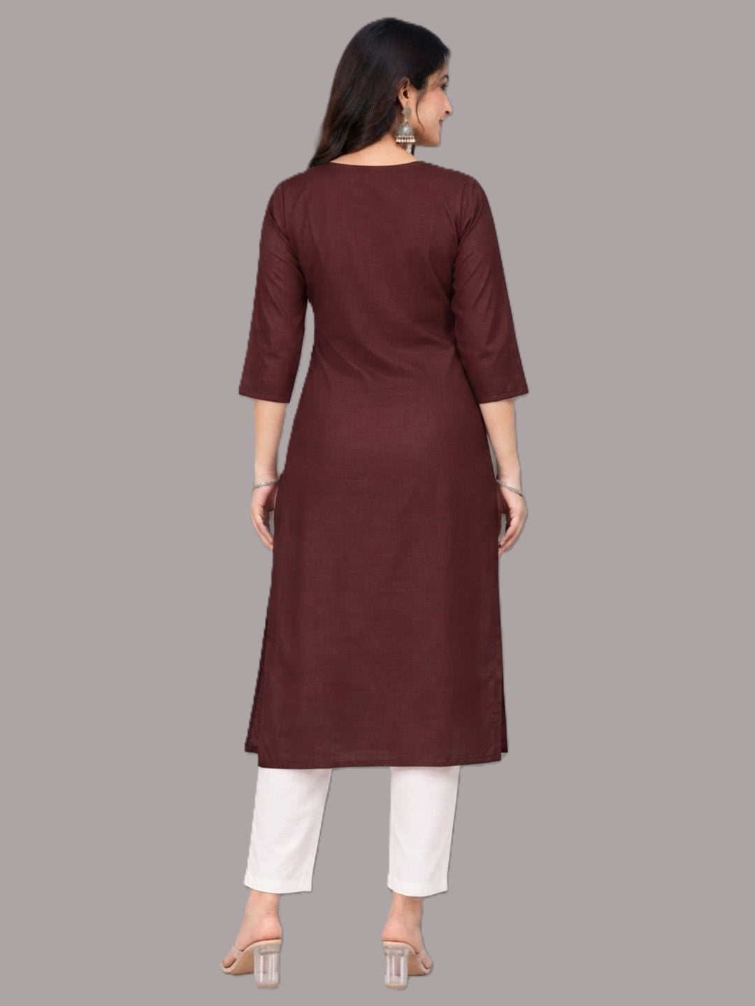 Cotton Linen Long Kurta - Wine