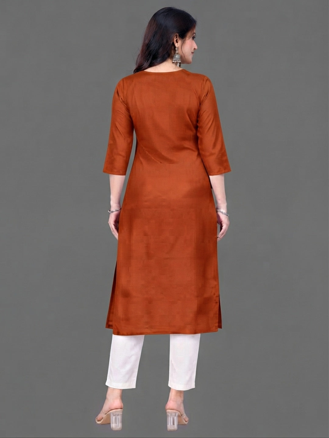 Cotton Linen Long Kurta - Rusty