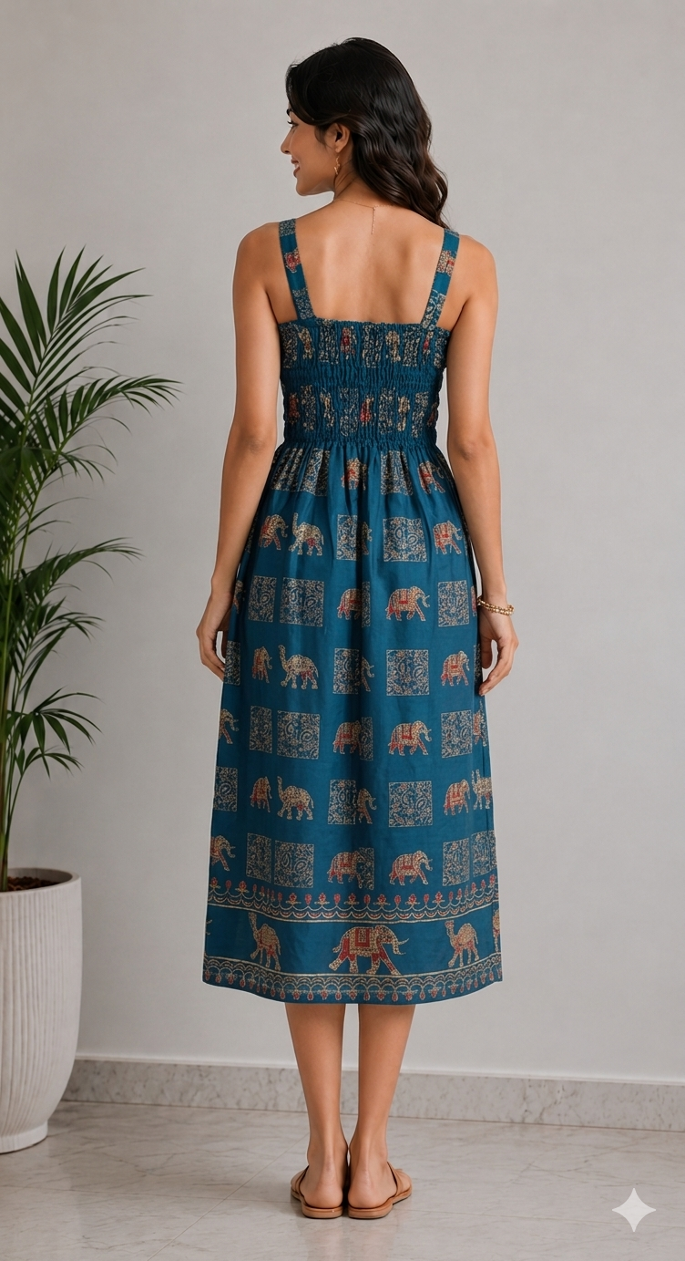 Royal Elephant Dress - Teal Blue
