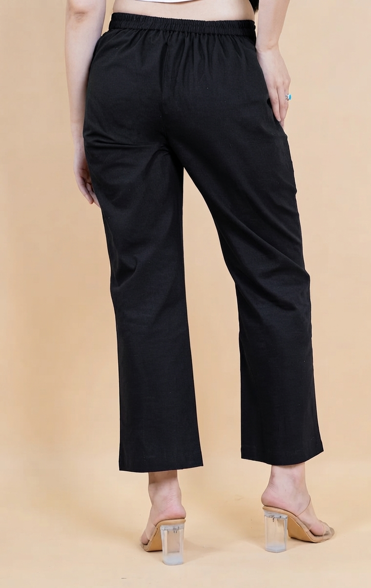 Regular Fit Cotton Pants - Black