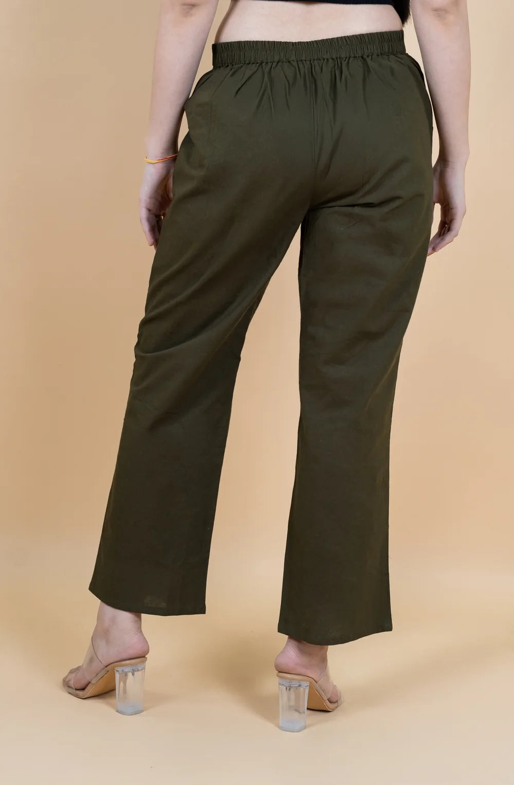 Regular Fit Cotton Pants - Mehendi Green