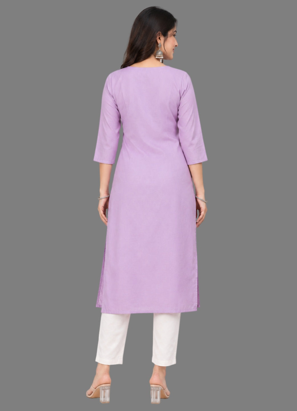 Cotton Linen Long Kurta - Lavender