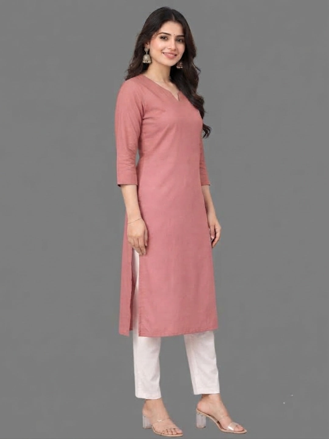 Cotton Linen Long Kurta - Rose Taupe