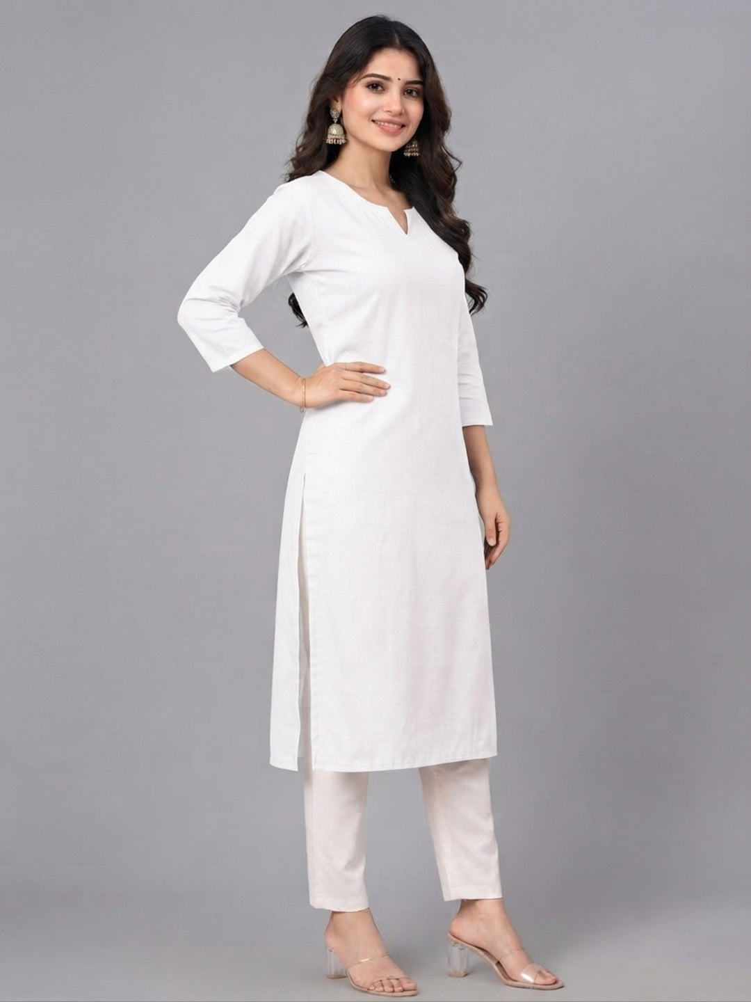 Cotton Linen Long Kurta - White