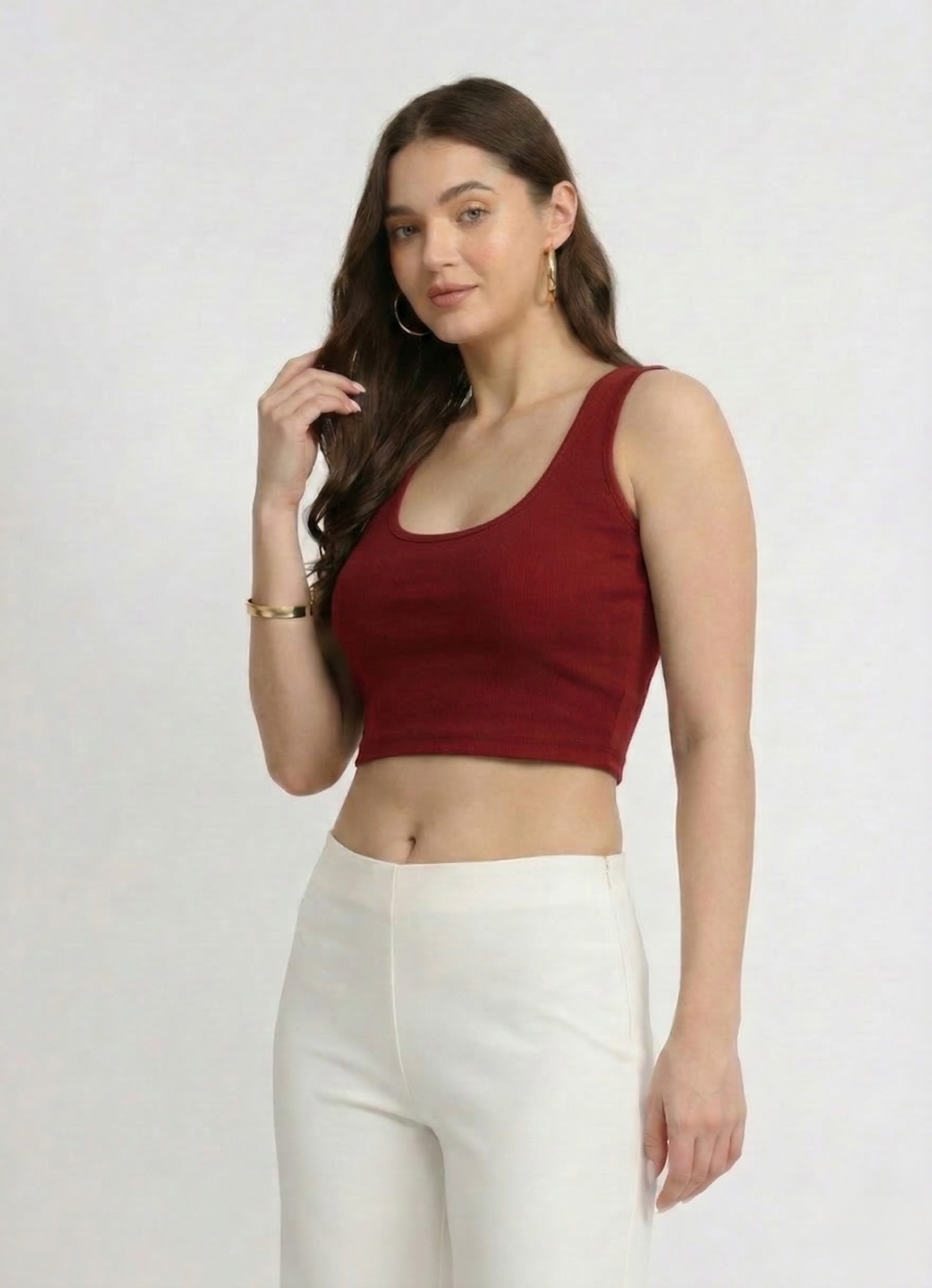 Crop Top Ribbed - Maroon