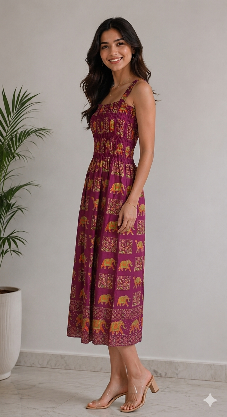 Royal Elephant Dress - Wine