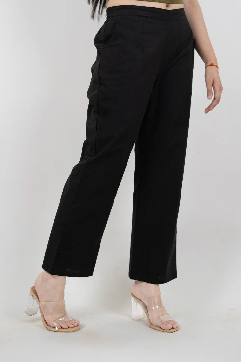 Regular Fit Cotton Pants - Black
