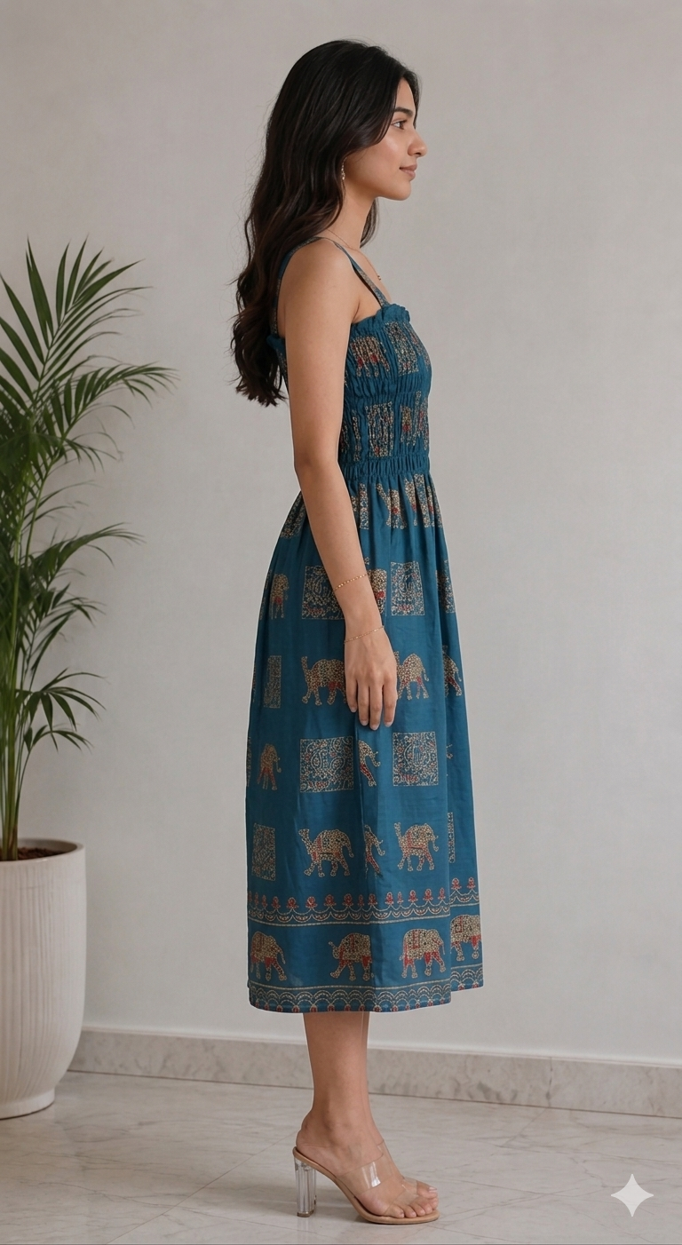 Royal Elephant Dress - Teal Blue