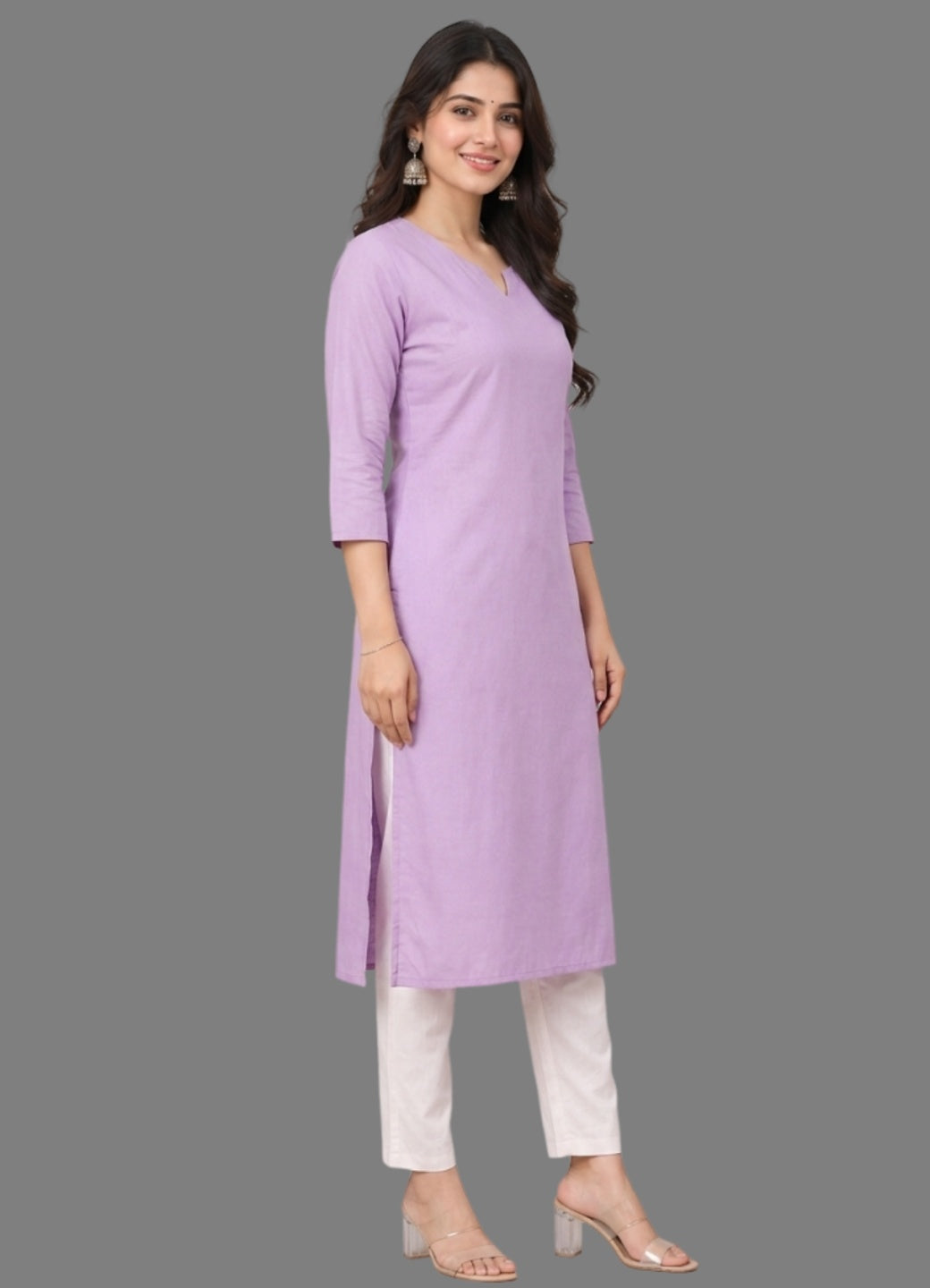 Cotton Linen Long Kurta - Lavender