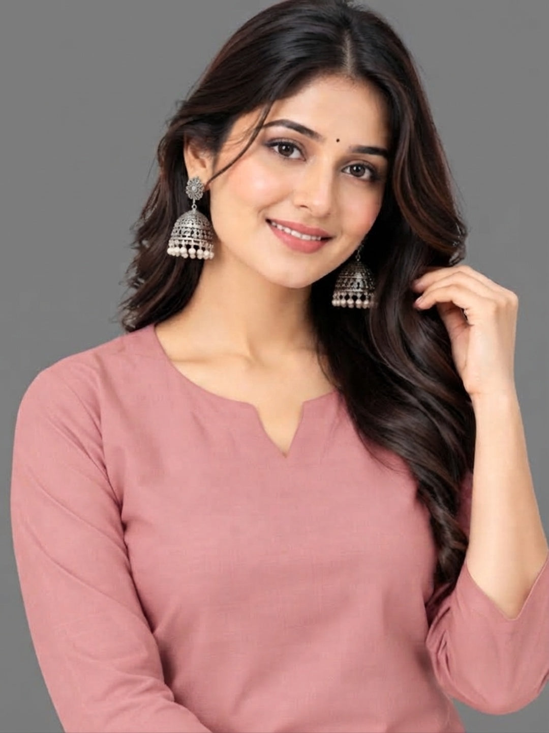 Cotton Linen Long Kurta - Rose Taupe
