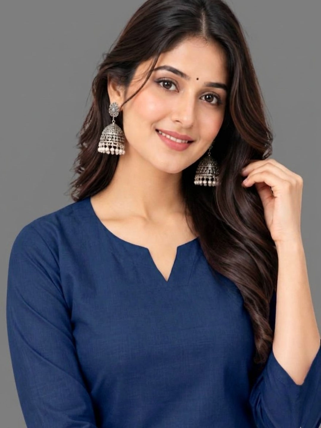 Cotton Linen Long Kurta - Blue