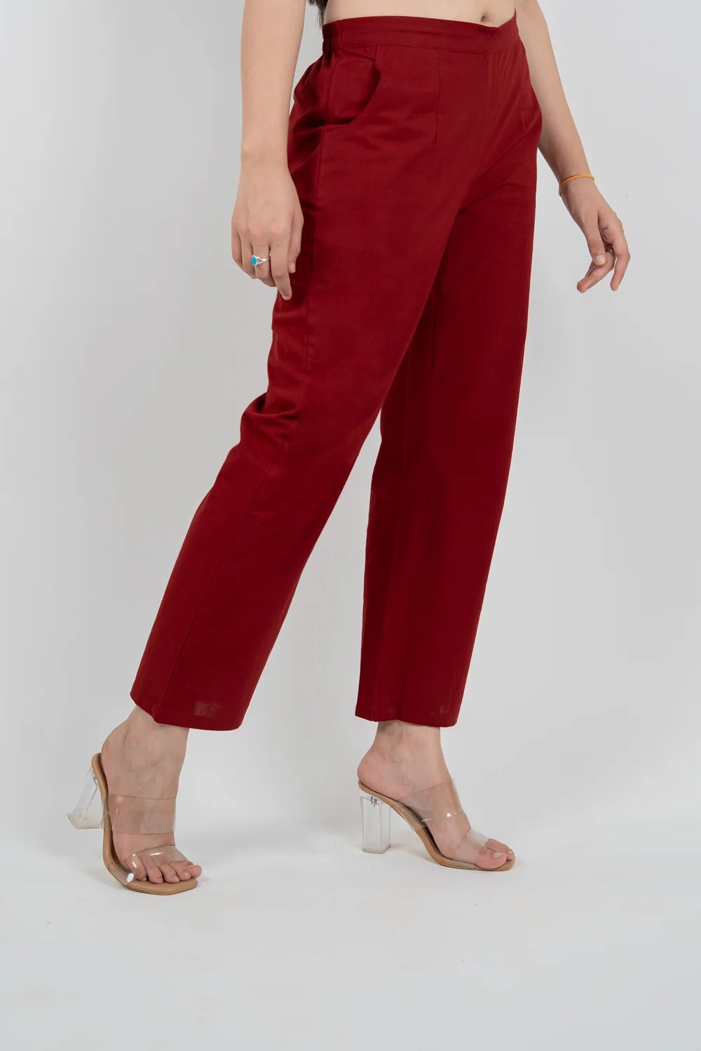 Regular Fit Cotton Pants - Maroon