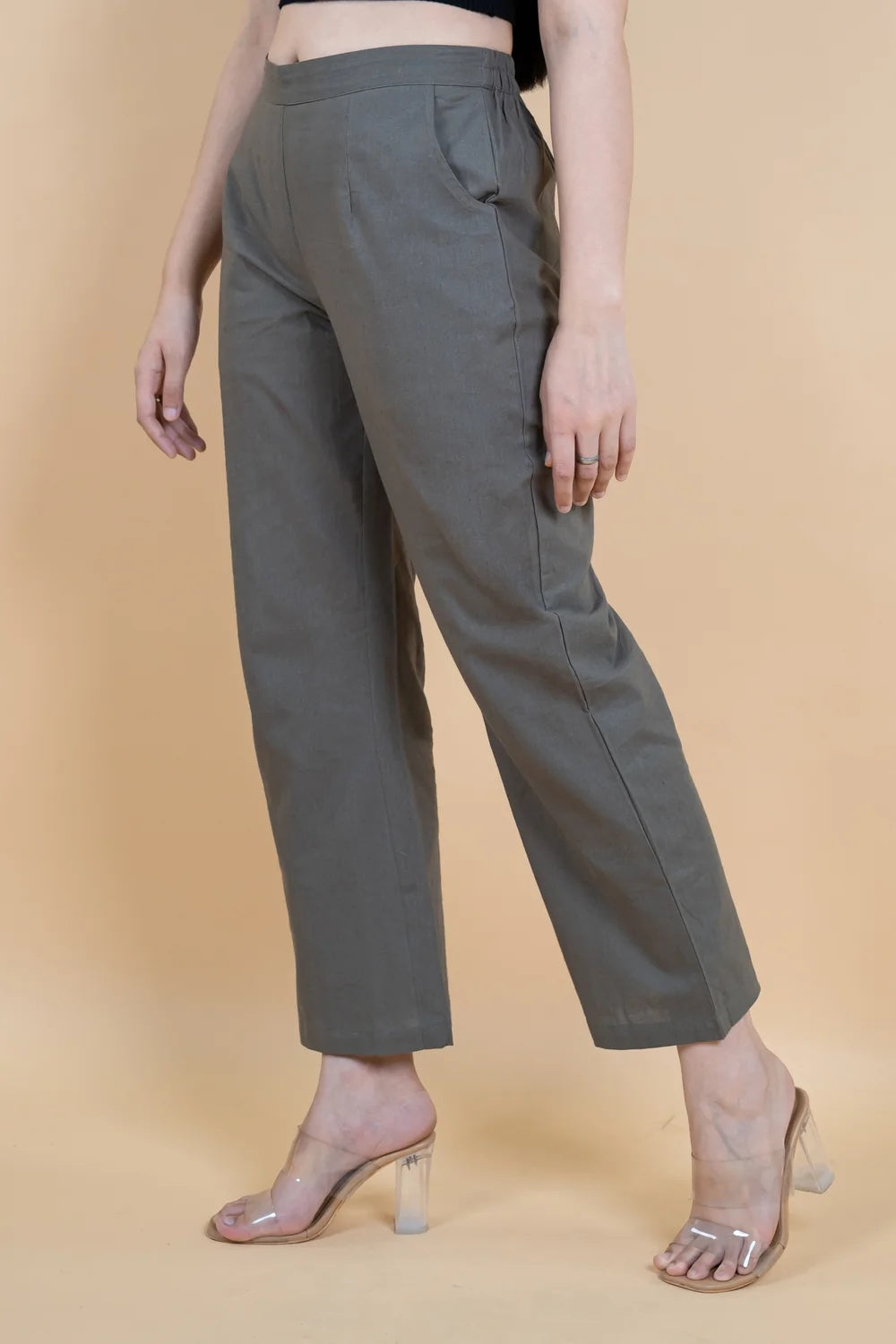 Regular Fit Cotton Pants - Grey