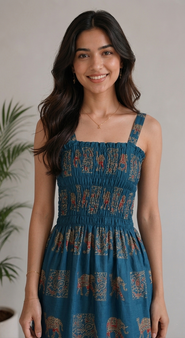 Royal Elephant Dress - Teal Blue