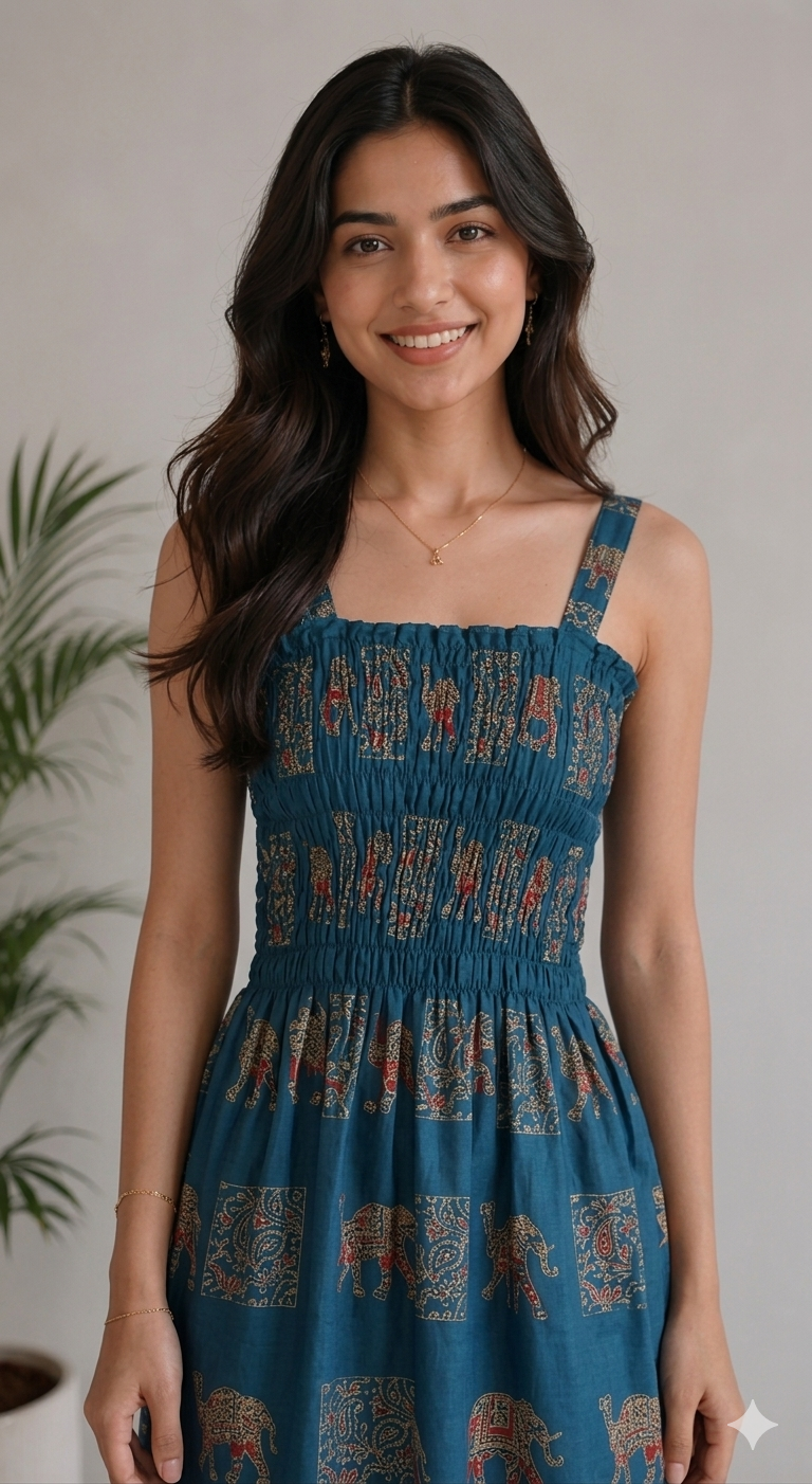 Royal Elephant Dress - Teal Blue