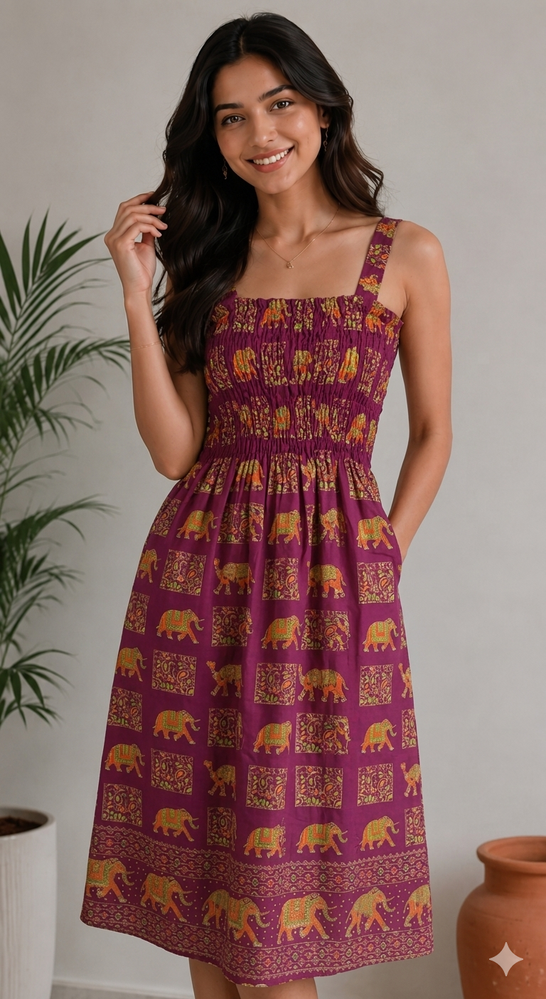 Royal Elephant Dress - Wine