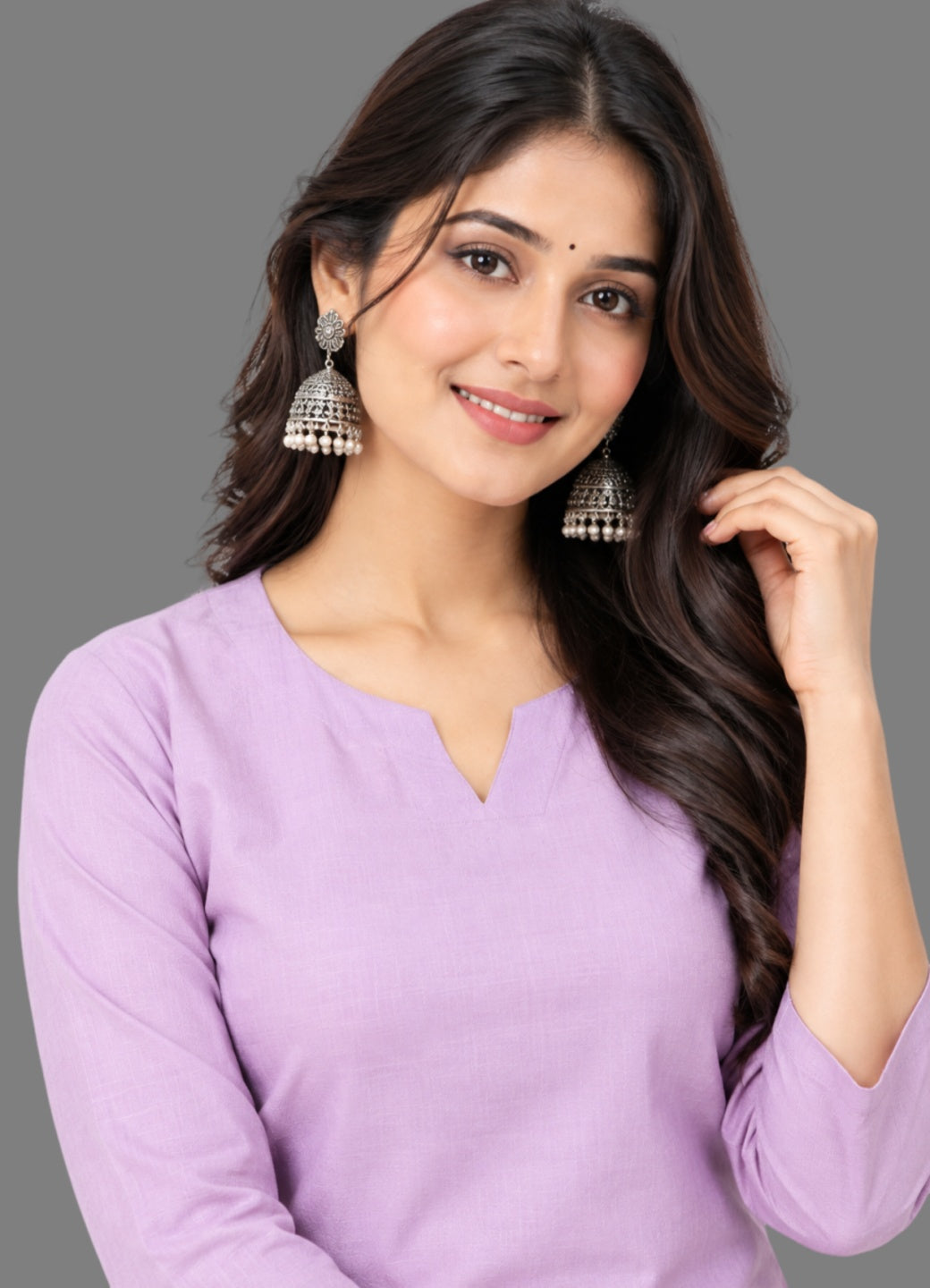 Cotton Linen Long Kurta - Lavender
