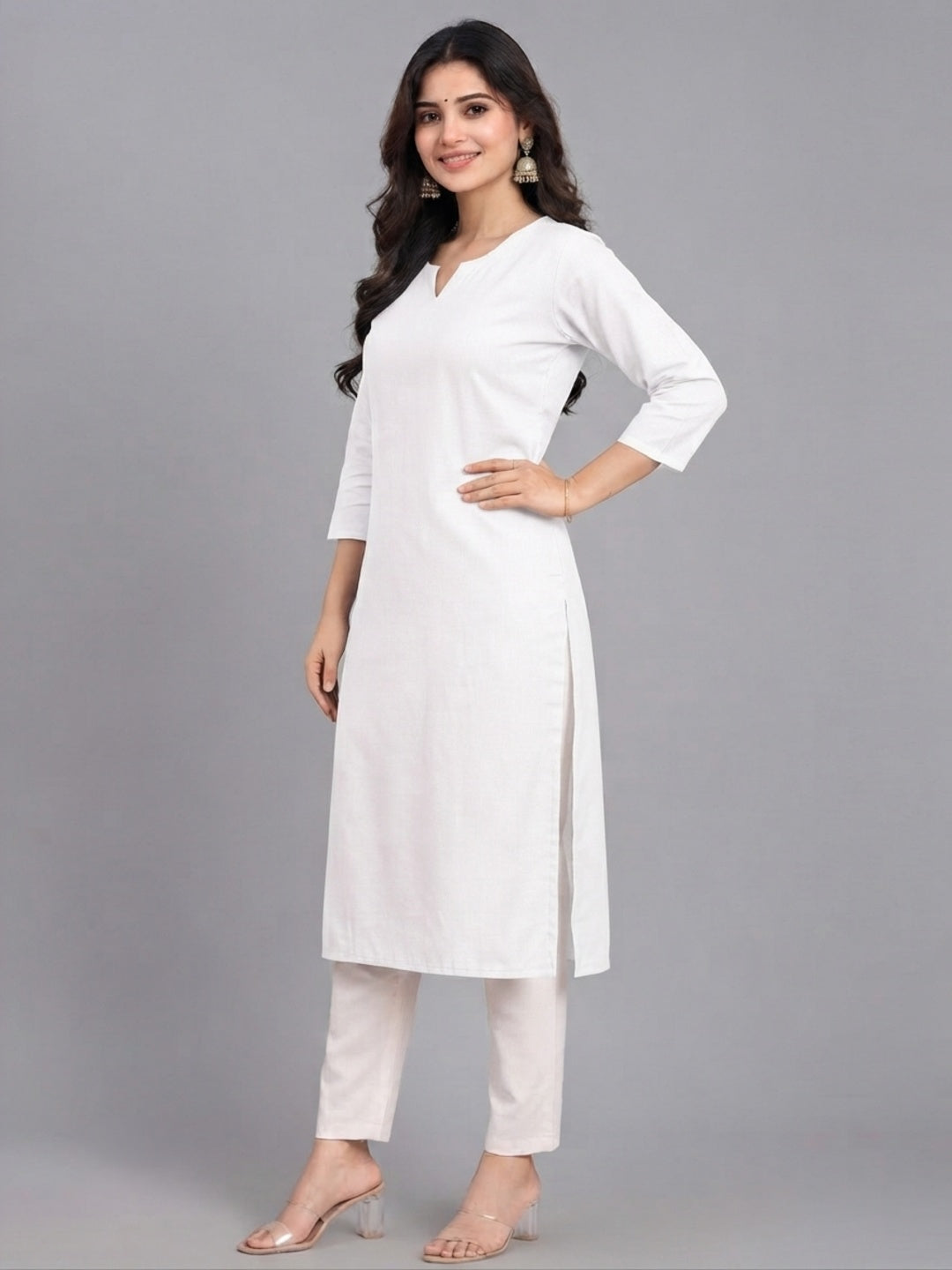 Cotton Linen Long Kurta - White