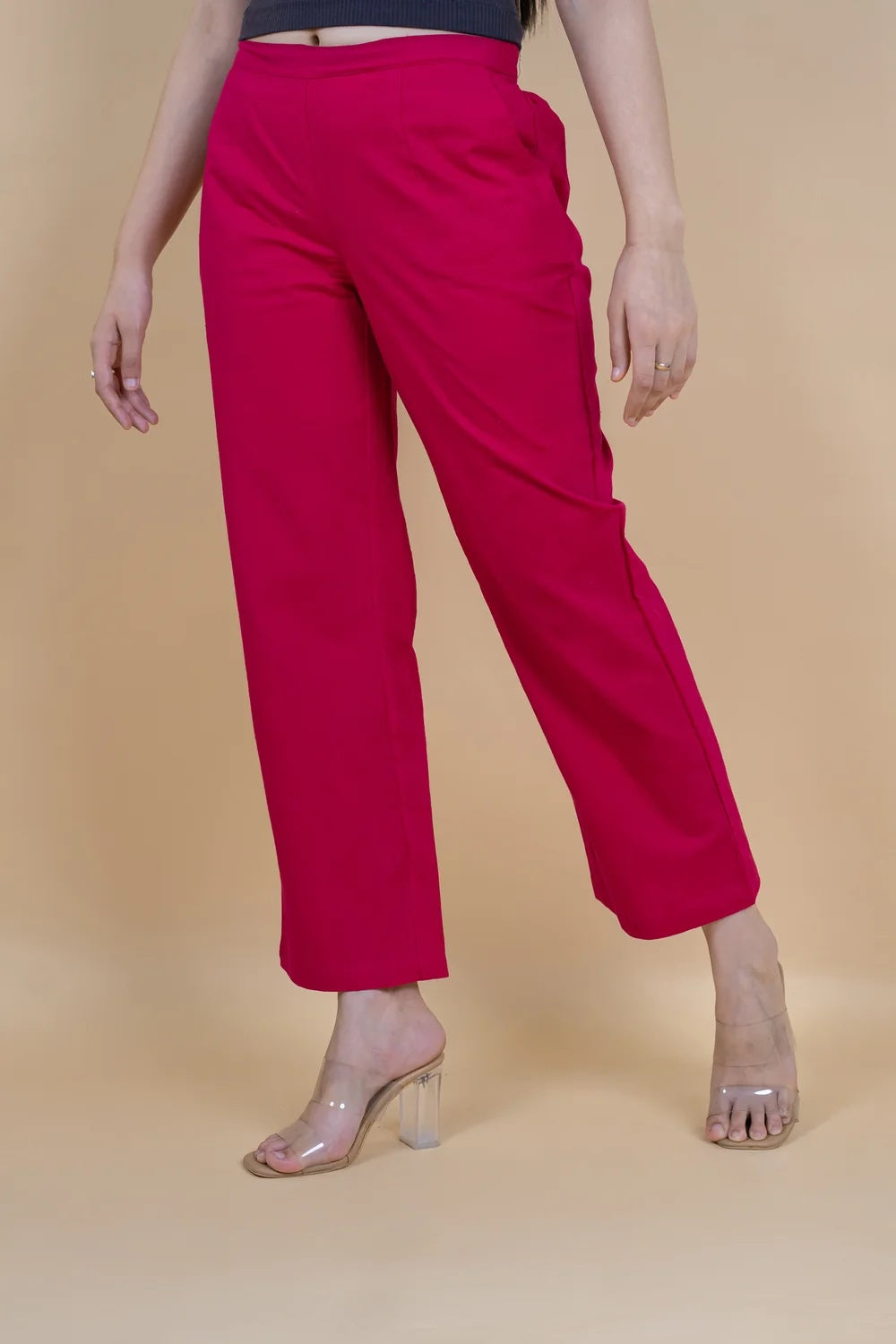Regular Fit Cotton Pants - Fuchsia Pink