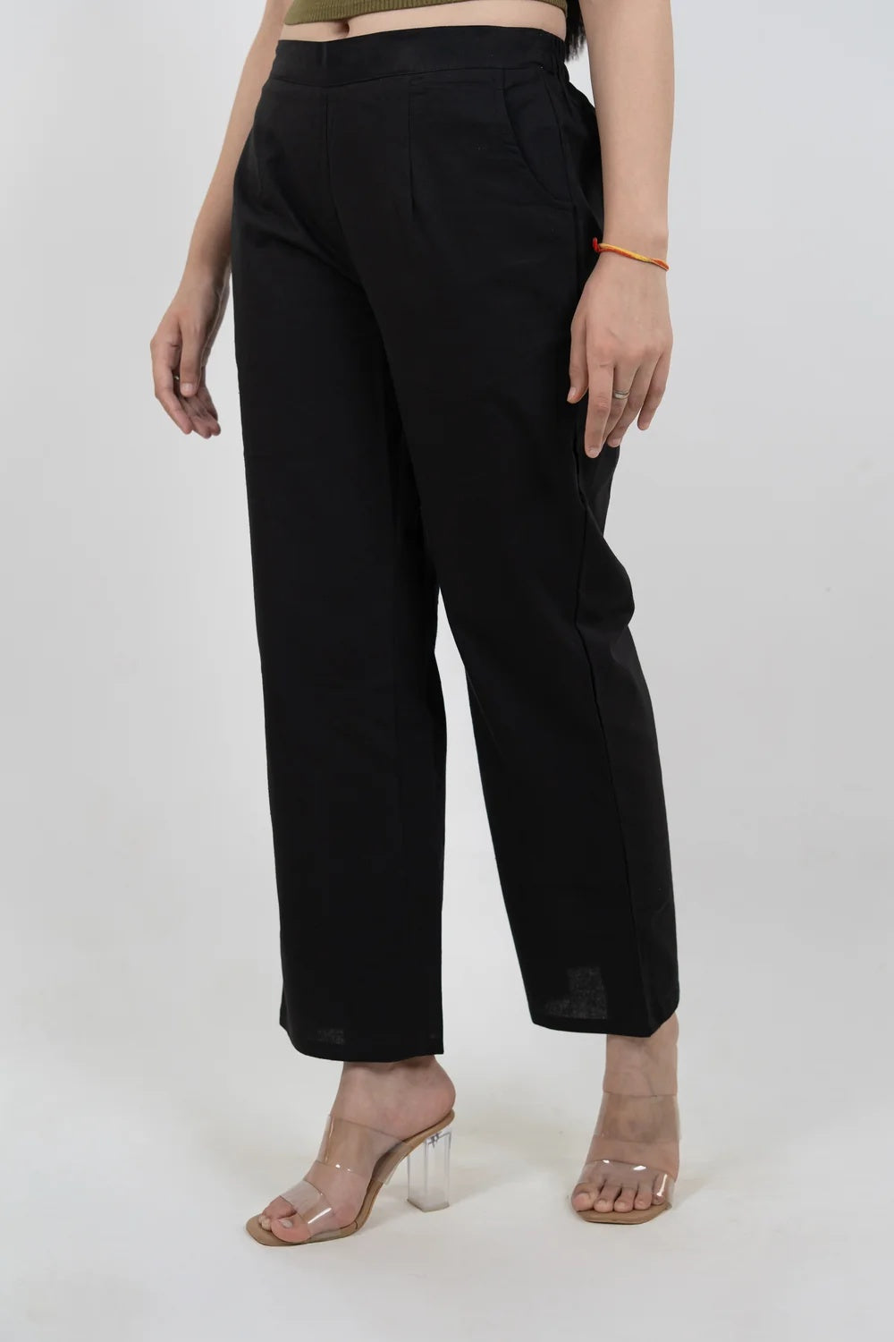 Regular Fit Cotton Pants - Black
