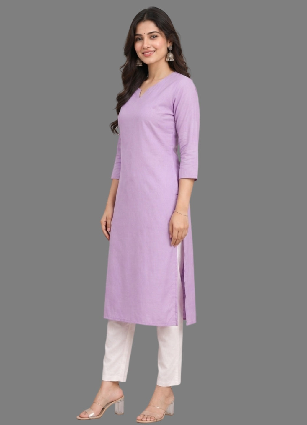Cotton Linen Long Kurta - Lavender