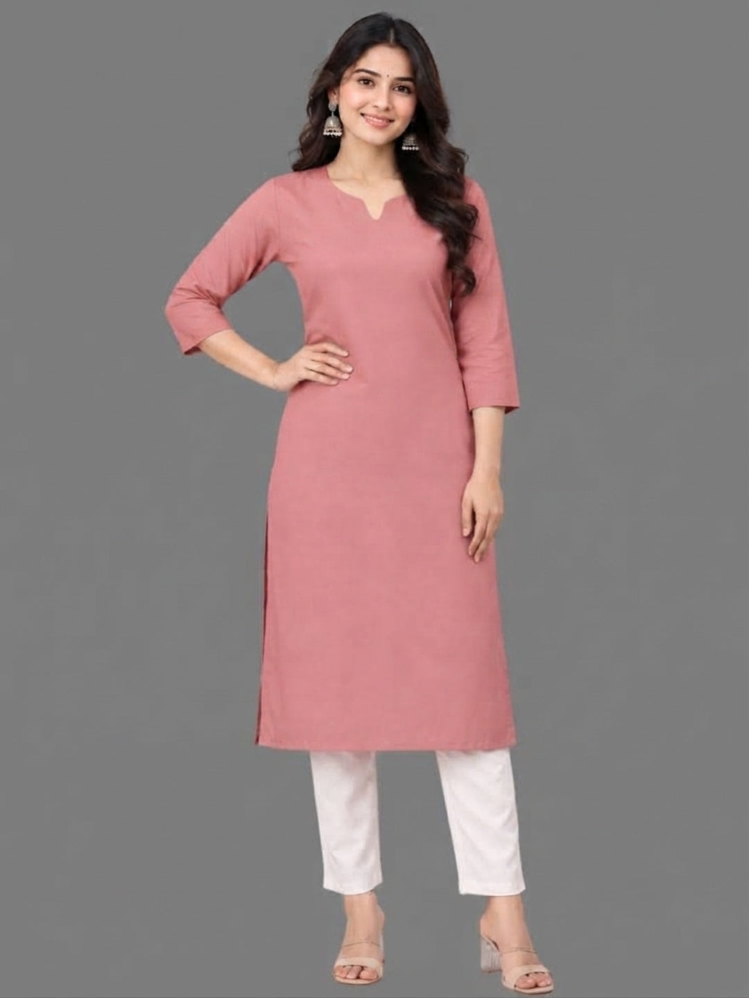 Cotton Linen Long Kurta - Rose Taupe
