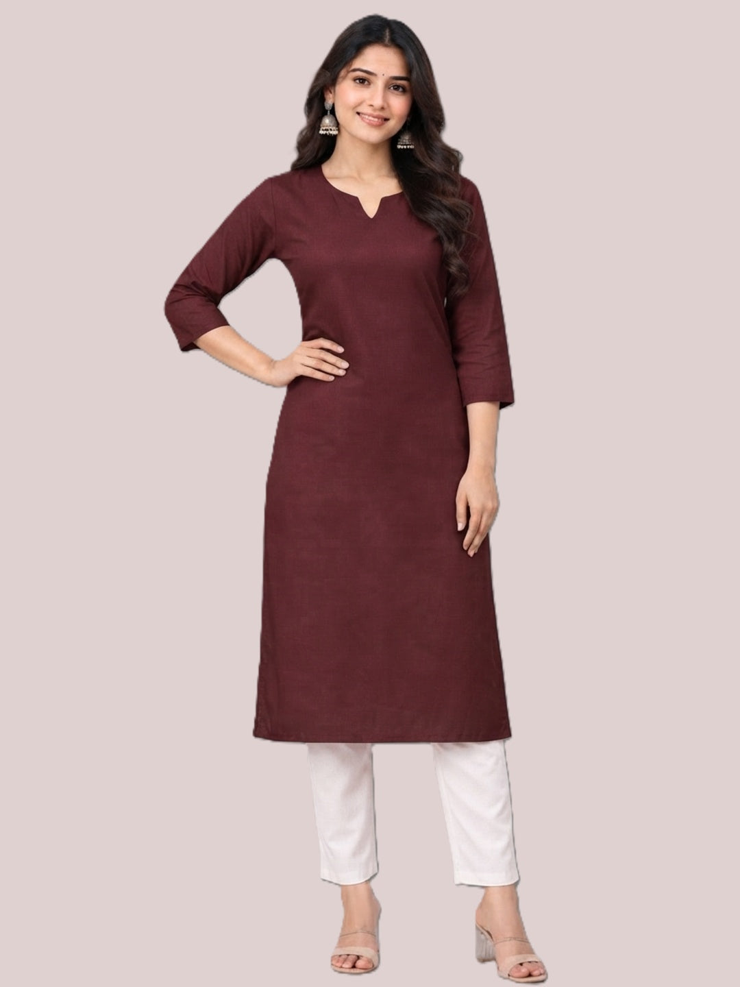Cotton Linen Long Kurta - Wine