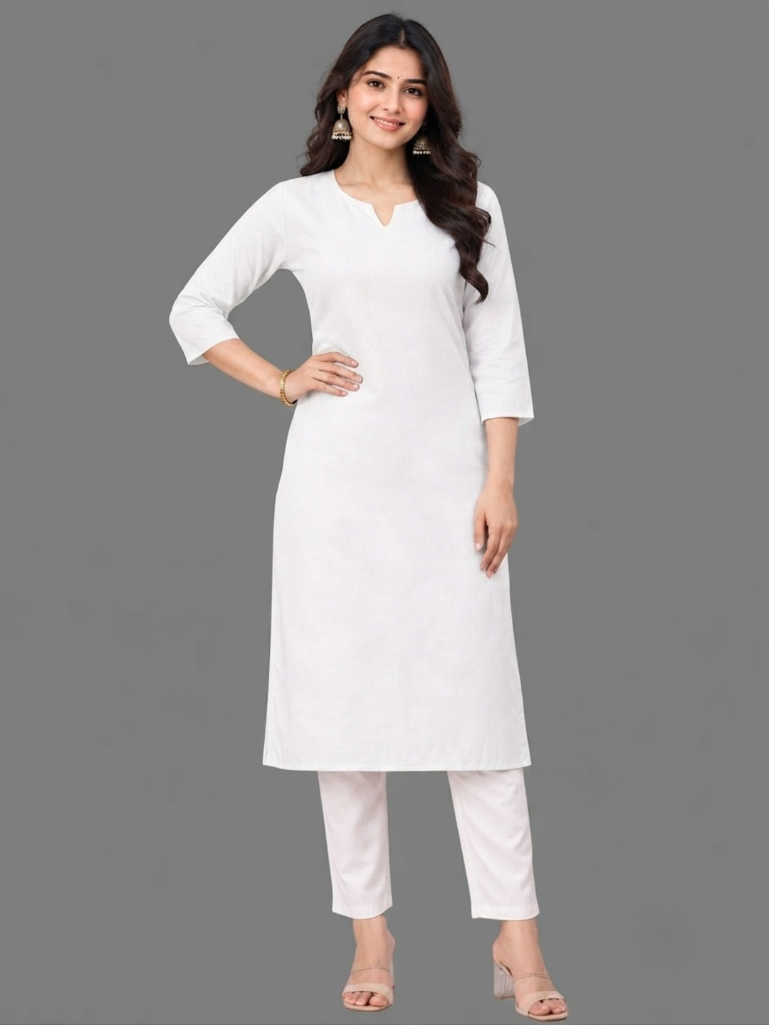 Cotton Linen Long Kurta - White
