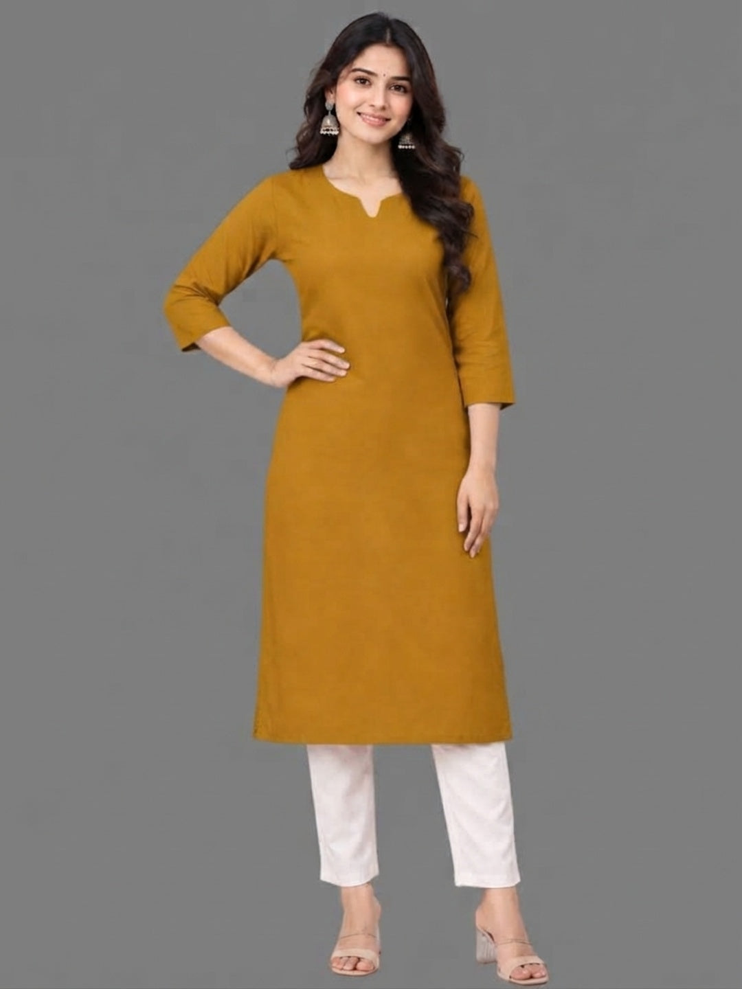 Cotton Linen Long Kurta - Mustard